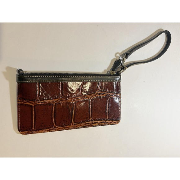 Dooney & Bourke Y2K Croc Embossed Leather Wristlet Cognac Duck Logo Zip Bag - Picture 6 of 13